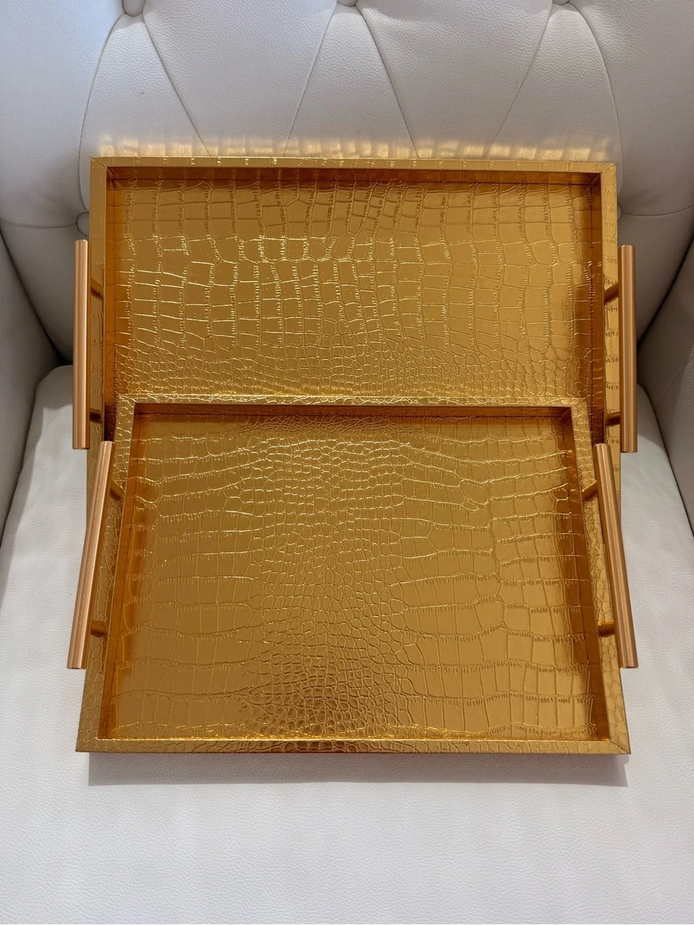 Gold Croc-Embossed Decorative Serving Trays